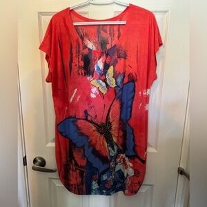 Red Butterfly Print Tunic Top